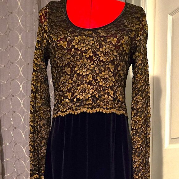 Jeremy Scott Braemar Gold Laced & Black Velvet Gown - Size 14 - Picture 4 of 7